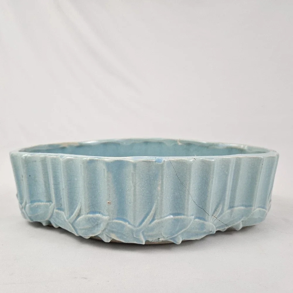 Vintage McCoy Pottery Jardinière Planter Aqua Blue Turquoise Bamboo Leaves 1940 - Picture 7 of 14